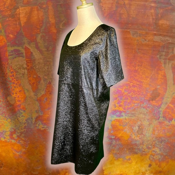 J. Crew Collection Black & Silver Metallic Textured Jacquard Short Sleeve Dress - Picture 4 of 13